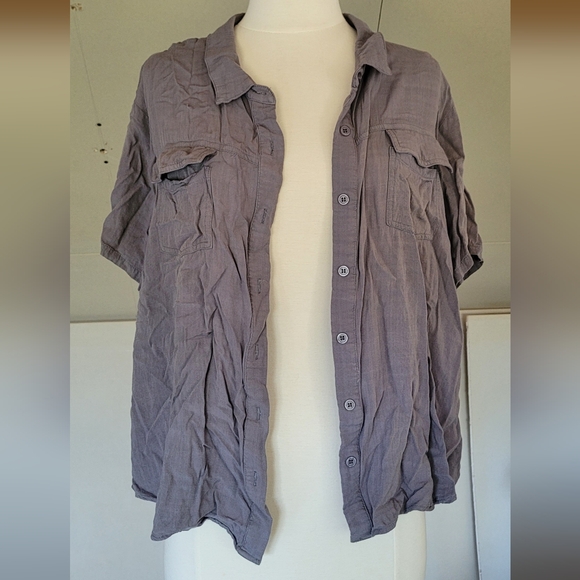 Womens Short Sleeve Button Up Shirt size XXL | Gray - Picture 2 of 7